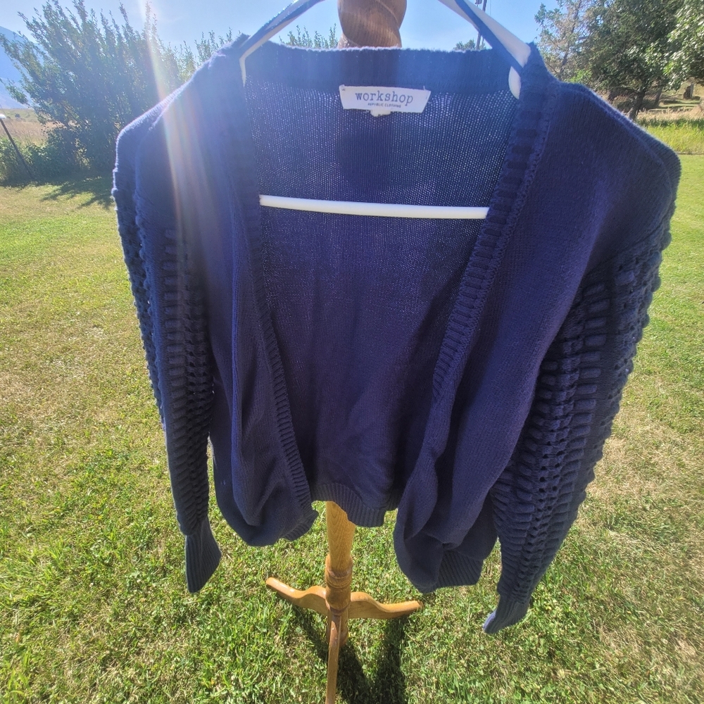 Open Front Navy Cardigan, 100% Cotton,Workshop Republic, MEDIUM